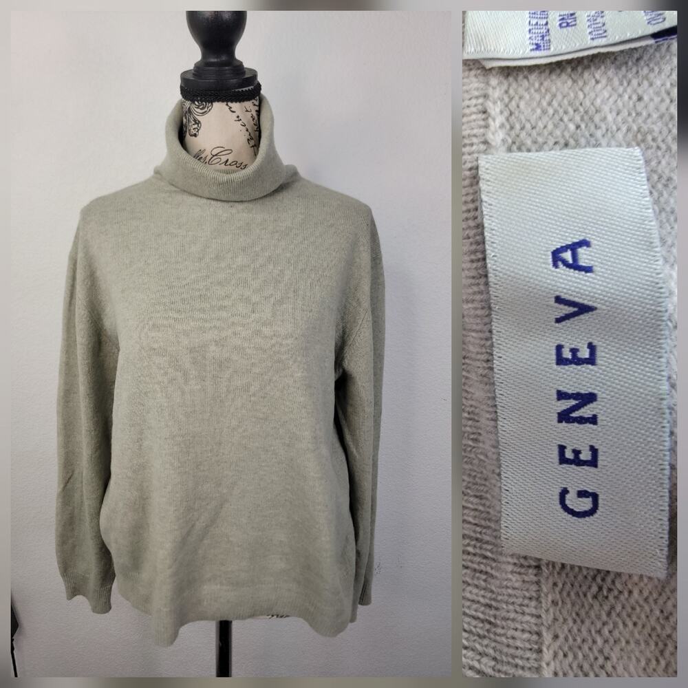 GENEVA Cashmere Sweater Womens SZ L Turtle Neck Bishop Long Sleeves Pullover
